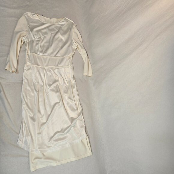 VFMAGE Ivory Pleated Asymmetrical Bow Sheath Cocktail Dress Size M LIKE NEW! - Picture 10 of 16